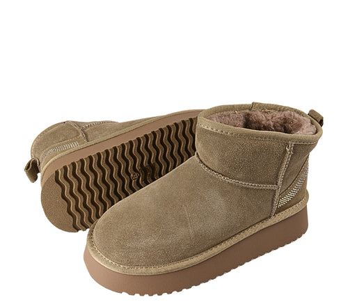 Ghete sport, dama, PASS COLLECTION, AB70011A, bej, piele intoarsa